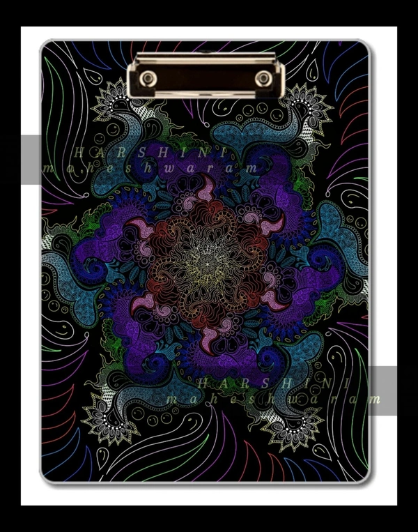 EXAM BOARD - Floral Mandala Art- By Harshini Maheshwaram - Black, 12x9 Inches
