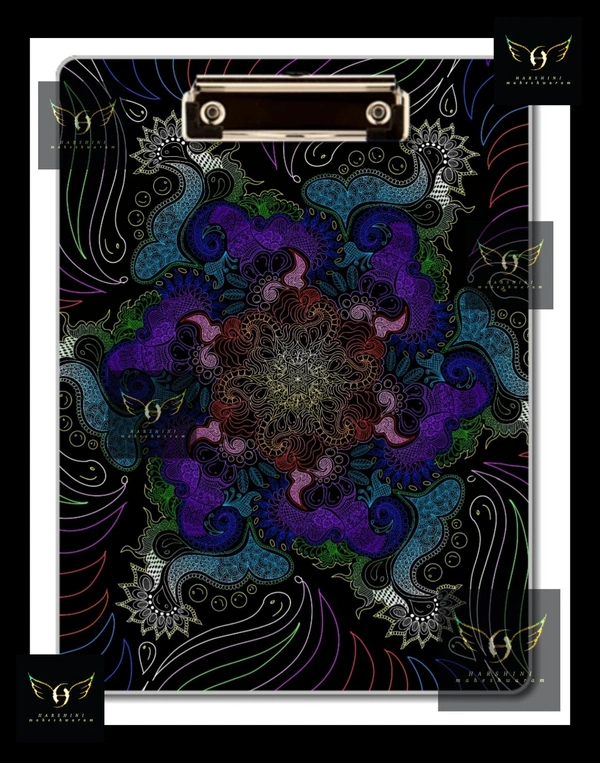 EXAM BOARD - Floral Mandala Art- By Harshini Maheshwaram - Black, 12x9 Inches