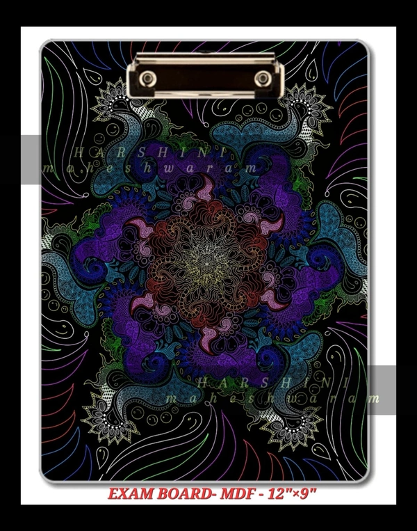 EXAM BOARD - Floral Mandala Art- By Harshini Maheshwaram - Black, 12x9 Inches