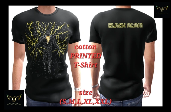 PRINTED HALF SLEEVES T-SHIRT FOR MEN AND WOMEN - Black Adam Art- By Harshini Maheshwaram - Black, S