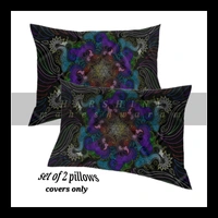 COMBO- 1 CURTAIN AND 4 CUSHION COVERS- Floral Mandala Art- By Harshini Maheshwaram - Black, (4×7Feet Curtain)(17"×27"Pillow)