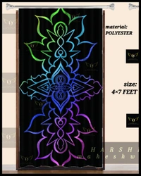 COMBO- 1 CURTAIN AND 4 CUSHION COVERS- Floral Mandala Art- By Harshini Maheshwaram - Black, (4×7Feet Curtain)(17"×27"Pillow)