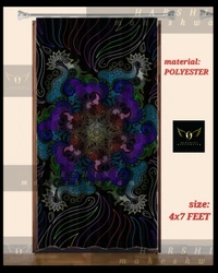 COMBO- 1 CURTAIN AND 4 CUSHION COVERS- Floral Mandala Art- By Harshini Maheshwaram - Black, (4×7Feet Curtain)(17"×27"Pillow)