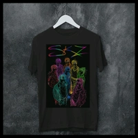 STRAY KIDS KPOP GROUP SKZ ILLUSTRATION MULTICOLOR ART PRINTED BLACK T-SHIRT. - Black, S 38