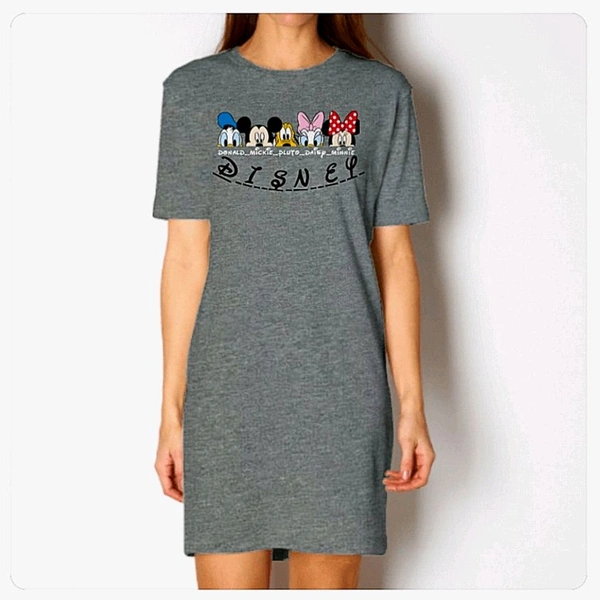DISNEY ILLUSTRATION MULTICOLOR ART PRINTED T-SHIRT DRESS. - Dark Blue, Large