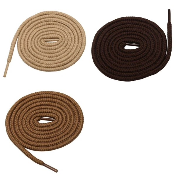GRAH SANGRAH® 3 Pair (1 Pair Per Single Color) Shoelaces for Hiking Shoes, Walking Sneakers, Climbing, Work Boot, Running, Casual, Sport Shoes (SL-04-08-10) - 120 cm, Cream_Dark Brown_Light Brown
