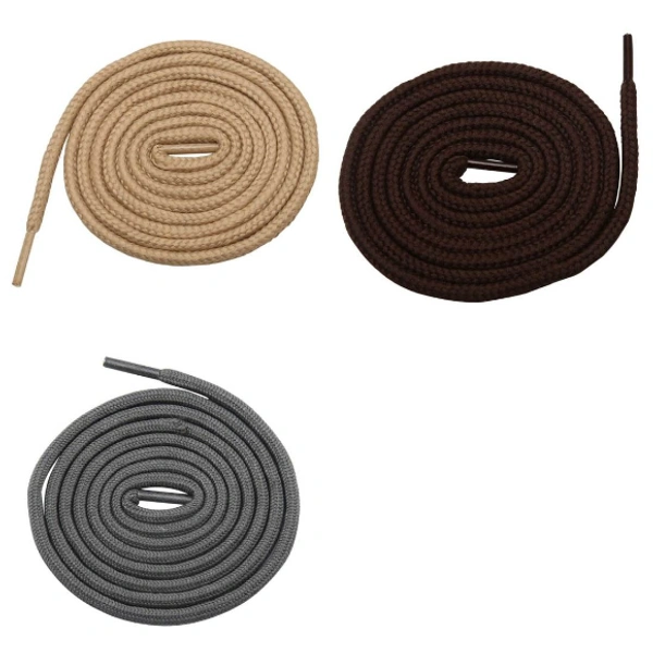 GRAH SANGRAH® 3 Pair (1 Pair Per Single Color) Shoelaces for Hiking Shoes, Walking Sneakers, Climbing, Work Boot, Running, Casual, Sport Shoes (SL-04-08-17) - 120 cm, Cream_Dark Brown_Grey