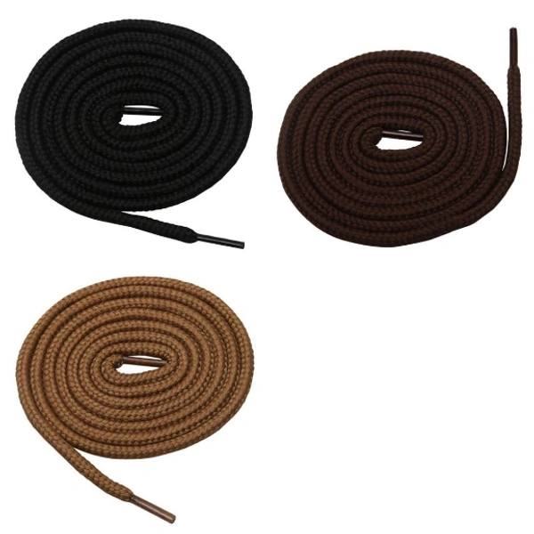 GRAH SANGRAH® 3 Pair (1 Pair Per Single Color) Shoelaces for Hiking Shoes, Walking Sneakers, Climbing, Work Boot, Running, Casual, Sport Shoes (SL-07-08-10) - 120 cm, Black_Dark Brown_Light Brown
