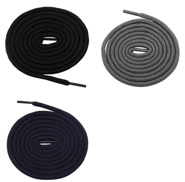 GRAH SANGRAH® 3 Pair (1 Pair Per Single Color) Shoelaces for Hiking Shoes, Walking Sneakers, Climbing, Work Boot, Running, Casual, Sport Shoes (SL-07-17-20) - 120 cm, Black_Grey_Navy Blue