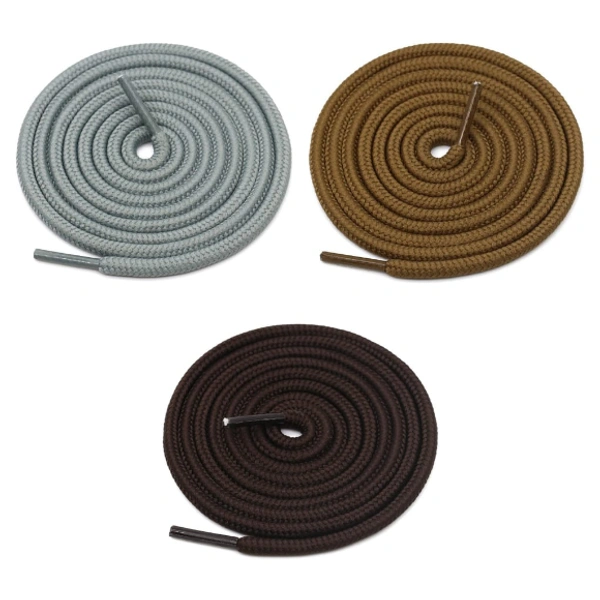 GRAH SANGRAH® 3 Pair (1 Pair Per Single Color) Shoelaces for Hiking Shoes, Walking Sneakers, Climbing, Work Boot, Running, Casual, Sport Shoes (SL-08-10-17) - 120 cm, Dark Brown_Light Brown_Grey