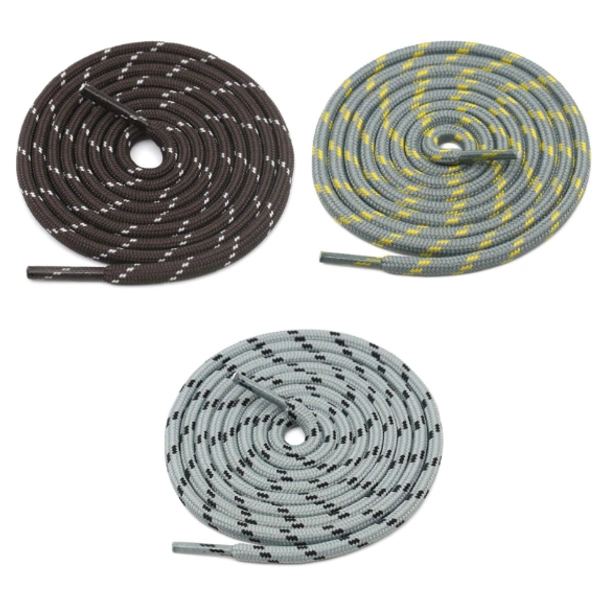 GRAH SANGRAH® 3 Pair (1 Pair Per Single Color) Shoelaces for Hiking Shoes, Walking Sneakers, Climbing, Work Boot, Running, Casual, Sport Shoes (SL-211-214-223) - 120 cm, Coffee White_Grey Yellow_Grey Black