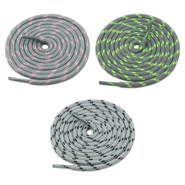 GRAH SANGRAH® 3 Pair (1 Pair Per Single Color) Shoelaces for Hiking Shoes, Walking Sneakers, Climbing, Work Boot, Running, Casual, Sport Shoes (SL-211-212-215) - 120 cm, Grey Pink_Grey Green_Grey Black
