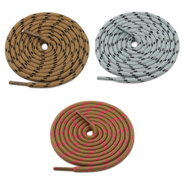 GRAH SANGRAH® 3 Pair (1 Pair Per Single Color) Shoelaces for Hiking Shoes, Walking Sneakers, Climbing, Work Boot, Running, Casual, Sport Shoes (SL-209-210-211) - 120 cm, Brown Black_Grey Black_Brown Rose Red