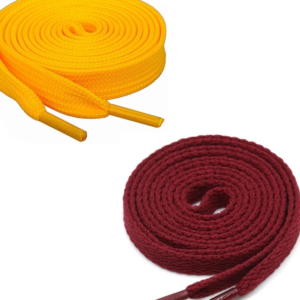 GRAH SANGRAH  GRAH SANGRAH® (2 Pair (1 Pair Per Single Color) Flat Unisex Shoelaces for Sport, Running Casual Shoes. - Yellow- Maroon, 120 Cm