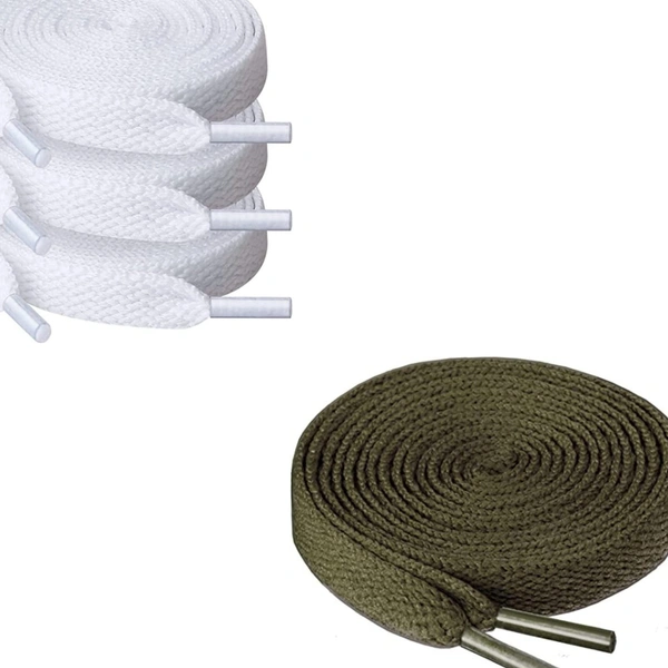 Grah Sangrah  GRAH SANGRAH® (2 Pair (1 Pair Per Single Color) Flat Unisex Shoelaces for Sport, Running Casual Shoes - White-Army Green, 120 Cm