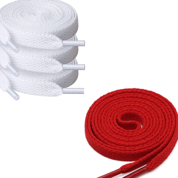 Grah Sangrah  GRAH SANGRAH® (2 Pair (1 Pair Per Single Color) Flat Unisex Shoelaces for Sport, Running Casual Shoes - White-Red, 120 Cm