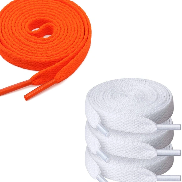 Grah Sangrah  GRAH SANGRAH® (2 Pair (1 Pair Per Single Color) Flat Unisex Shoelaces for Sport, Running Casual Shoes - 120 Cm, Orange-White