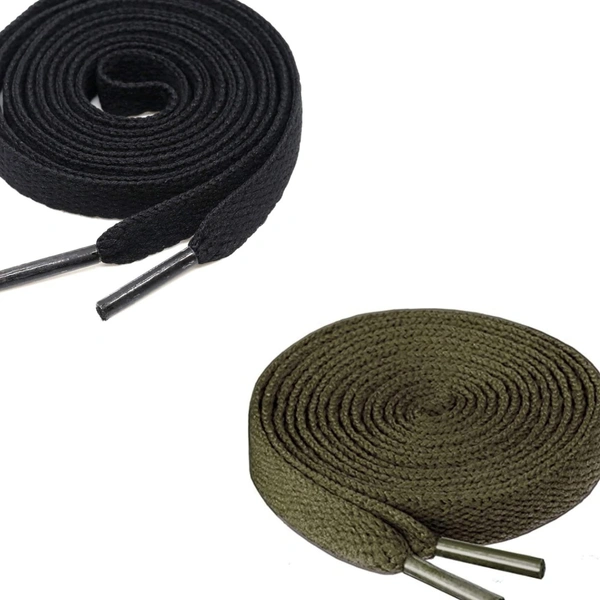 Grah Sangrah  GRAH SANGRAH® (2 Pair (1 Pair Per Single Color) Flat Unisex Shoelaces for Sport, Running Casual Shoes - Black-Army Green, 120 Cm