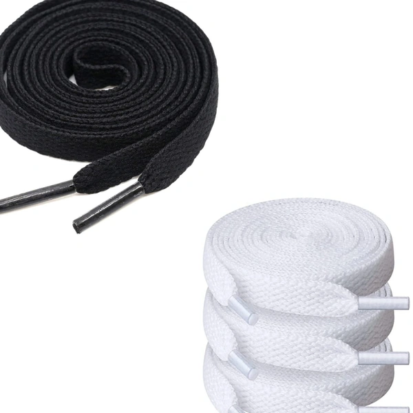 Grah Sangrah  GRAH SANGRAH® (2 Pair (1 Pair Per Single Color) Flat Unisex Shoelaces for Sport, Running Casual Shoes - Black-White, 120 Cm