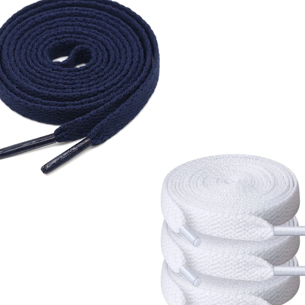Grah Sangrah  GRAH SANGRAH® (2 Pair (1 Pair Per Single Color) Flat Unisex Shoelaces for Sport, Running Casual Shoes - Navy Blue-White, 120 Cm