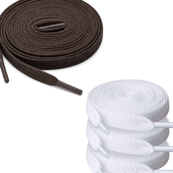 Grah Sangrah  GRAH SANGRAH® (2 Pair (1 Pair Per Single Color) Flat Unisex Shoelaces for Sport, Running Casual Shoes - Dark Brown-White, 120 Cm