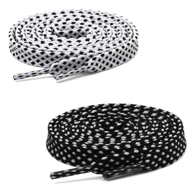 Grah Sangrah  GRAH SANGRAH® (2 Pair) [1 Pair Single Color] Flat Unisex Shoelaces for GYM, Sport, Running Casual Dots Colorful Twill Shoelaces - 120 Cm, White-Black