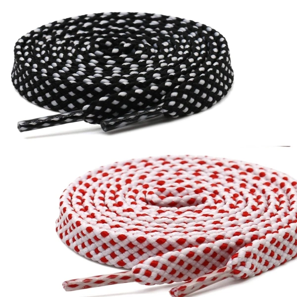 Grah Sangrah  GRAH SANGRAH® (2 Pair) [1 Pair Single Color] Flat Unisex Shoelaces for GYM, Sport, Running Casual Dots Colorful Twill Shoelaces - 120 Cm, Black-Red