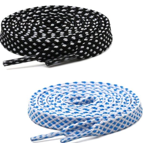 Grah Sangrah  GRAH SANGRAH® (2 Pair) [1 Pair Single Color] Flat Unisex Shoelaces for GYM, Sport, Running Casual Dots Colorful Twill Shoelaces - 120 Cm, Black-Blue