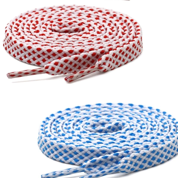 Grah Sangrah  GRAH SANGRAH® (2 Pair) [1 Pair Single Color] Flat Unisex Shoelaces for GYM, Sport, Running Casual Dots Colorful Twill Shoelaces - 120 Cm, Red-Blue