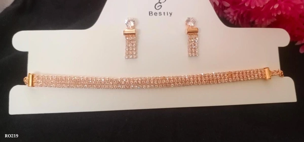chokar*rose gold ad choker for girlslightweightparty wear set - Free Size 
