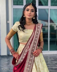 Catalog Name: *saree**RT A 71*🔥ROYALSTYLE LADY SOUTH HIT 🔥🎯Lehanga : 3.30meters {MATERIAL}🎯Blouse : 0.85 JACARD WEAVING PURE ZARI GOLDEN 🎯Voni : 2.50 mtr WITH ZARI WEAVING MARRON SPARROW KANJIWARAM FIGURE🎃WIGHT:-890 GRAMS 🔥COLOR:-PESTEL LIGHT TRUSSER WHITE WITH GOLDEN CHARMFULL WEAVING *free shipping /-*AFFORDABLE RATE *🎯Ready Stock👑* - GOLDEN