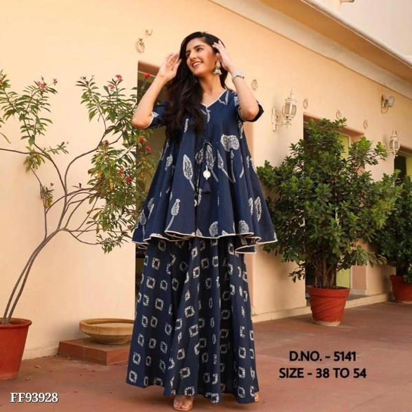 Heavy Rayon 14 Kg. best Quality Fabric Kurti (Length - 36”) With Dori & Tussels, Print Work, Full Flared + Rayon Fabric Flared Palazzo With Print Work** - Black, XXL