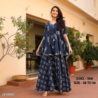 Heavy Rayon 14 Kg. best Quality Fabric Kurti (Length - 36”) With Dori & Tussels, Print Work, Full Flared + Rayon Fabric Flared Palazzo With Print Work** - Black, XXL