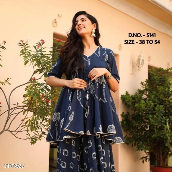 Heavy Rayon 14 Kg. best Quality Fabric Kurti (Length - 36”) With Dori & Tussels, Print Work, Full Flared + Rayon Fabric Flared Palazzo With Print Work** - Black, XXXL