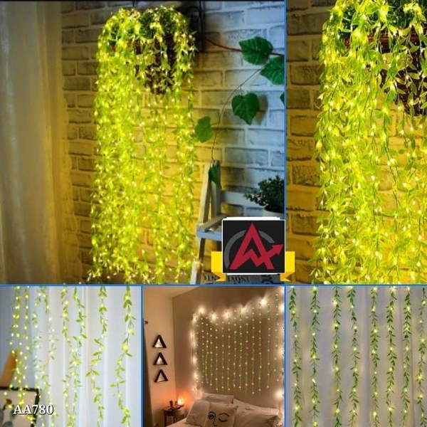 Curtain Lights**Curtain Lights, Fake Greenery Garland Willow Leaves with Lights for Wedding Party Backdrop  Home Decoration,*Box Packing 