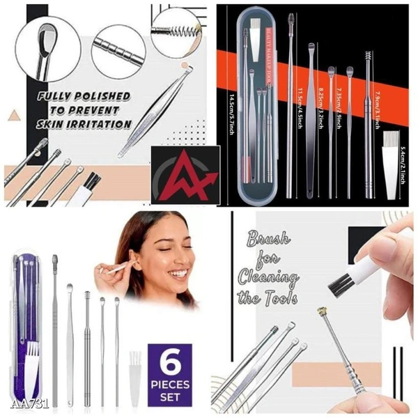 Ear Cleaner Set of 6*6 Pcs Ear Care Tools Set Ear Spoon Earwax Removal Curette Ear Cleaning Tool Ear Healty Care 