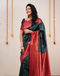 LICHI  Fabric - LICHI Silk Saree BLOUSE:-CONTRAST BLOUSE 👚 WITH SELF WEAVING BUTTI Technique -* - multicolored, Free Size