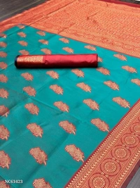 LICHI  Fabric - LICHI Silk Saree BLOUSE:-CONTRAST BLOUSE 👚 WITH SELF WEAVING BUTTI Technique -* - multicolored, Free Size