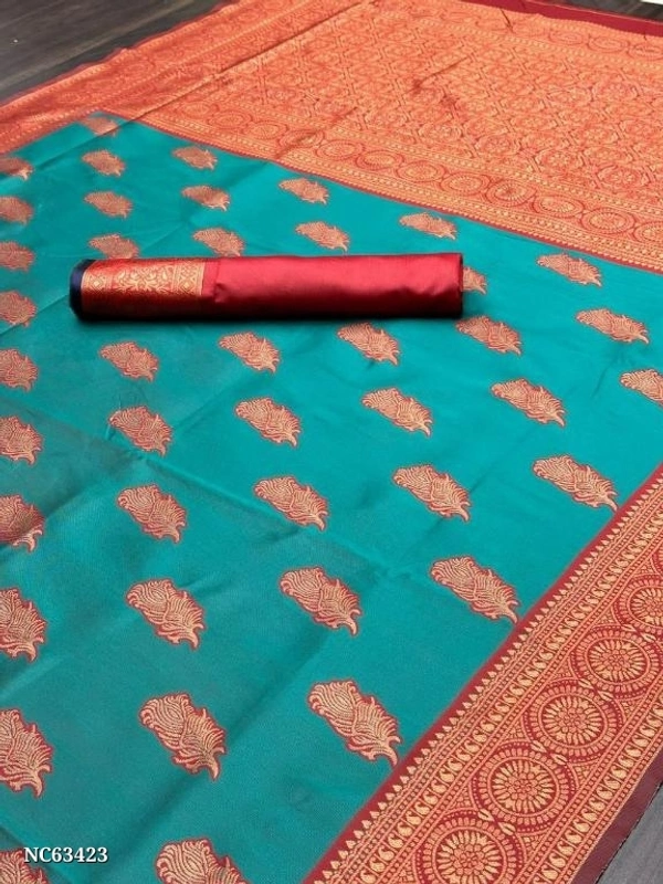 LICHI  Fabric - LICHI Silk Saree BLOUSE:-CONTRAST BLOUSE 👚 WITH SELF WEAVING BUTTI Technique -* - multicolored, Free Size