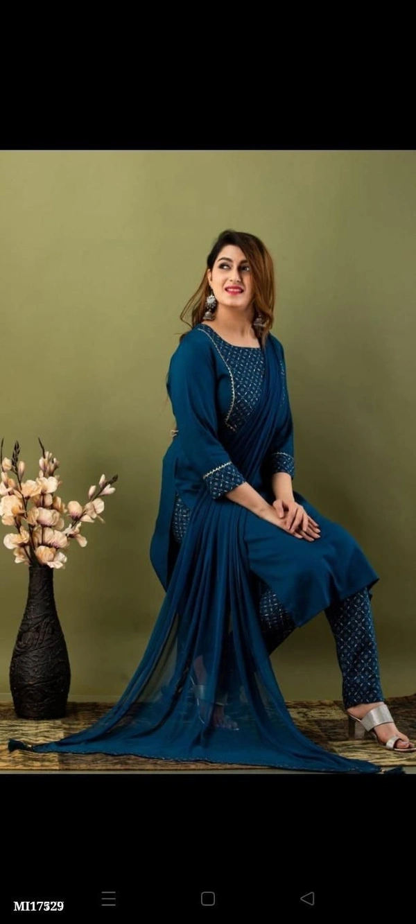 Kurta  Beautiful heavy Rayon gold print work kurti pant with dupatta** - multicolored, L