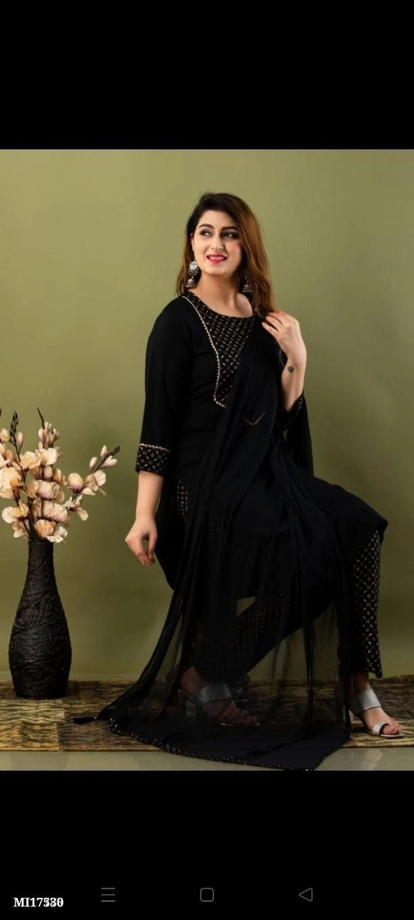 Kurta  Beautiful heavy Rayon gold print work kurti pant with dupatta** - multicolored, XL