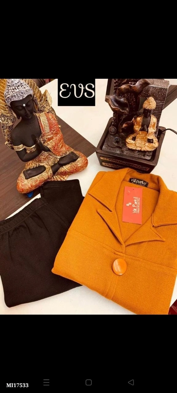 Rayon  *woolen coat style kurta with collar and front buttons with woolen pant* - multicolored, XL