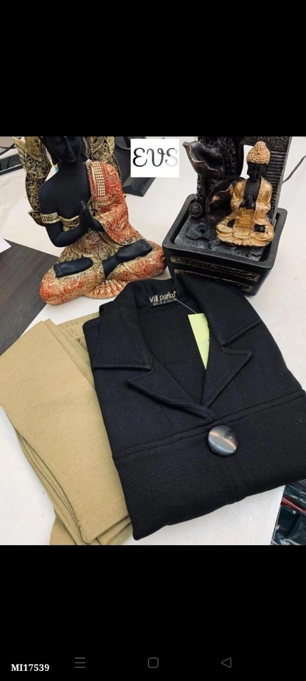Rayon  *woolen coat style kurta with collar and front buttons with woolen pant* - multicolored, XXL