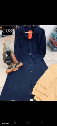 Rayon  *woolen coat style kurta with collar and front buttons with woolen pant* - multicolored, XXL