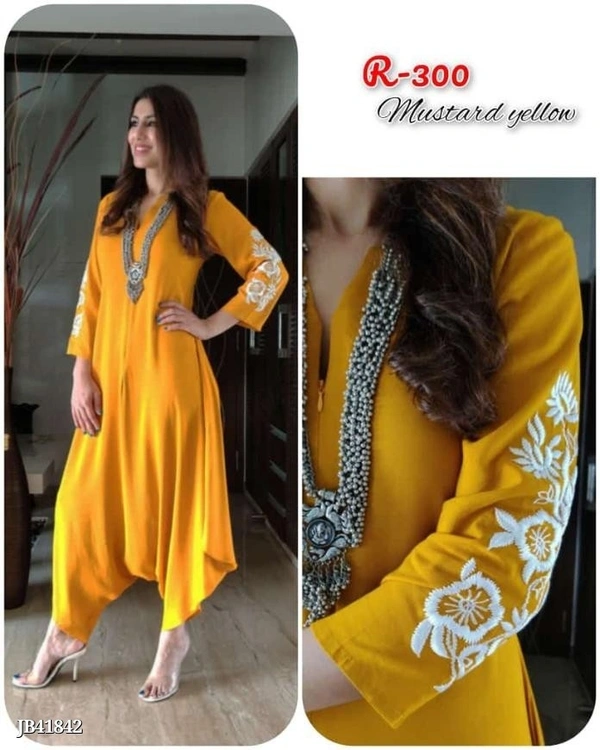 Dhoti jumpsuit with a concealed zip in the front. Embroidery on the sleeves.other name of comfort* - multicolored, Sizes-(34-44)(XS-XXL)plus