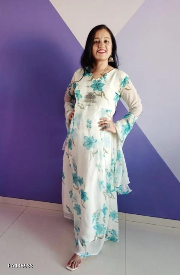 Fabrics Georgette Fabric Gown - White, XXL