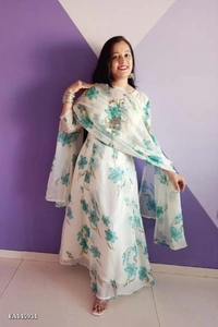 Fabrics Georgette Fabric Gown - White, XXL