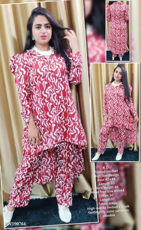 Karftan  Catalog Name: *💫 PRINTED CO-ORD SET 💫* - Red, Bust -40-42-44