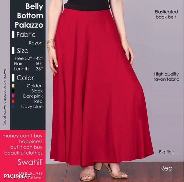 Palazoo  : *🌛 PLAZO 🌛**Bellybottom Palazzo* - Red, FREE SIZE -32-42