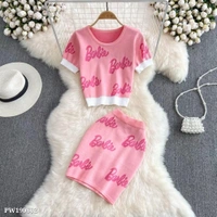 Croptops  *🙈 2 PIECE SET 🙈*👗 *Beautiful Summer Y2K Black Women Two Piece Sets Fashion Letters Knitted Crop Tops + High Waist Mini Skirts* 👗 - Red, FREE SIZE -Up -34